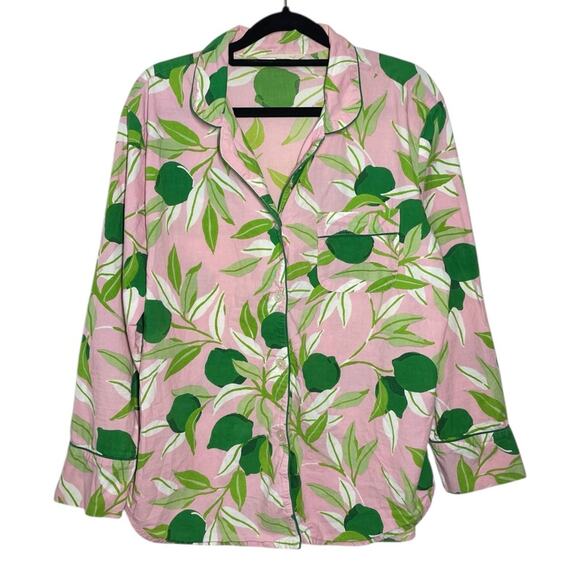 Printfresh Organic Cotton Pink Green Lime Print Long Sleeve Pajama Top Small - Picture 1 of 8